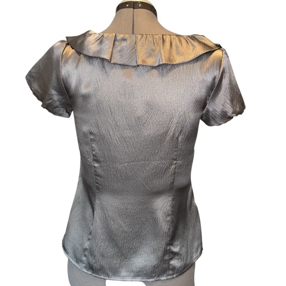 Ann Taylor | NWT | Silk Ruffle Scoop Blouse | Gray | Size 6 - Picture 4 of 9